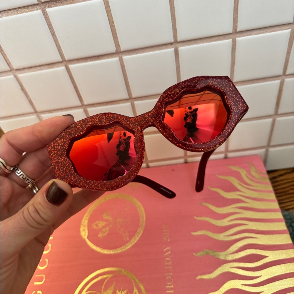 Y2K House of Holland Crowning Glory handmade Sunglasses - Bloody Mary Glitter
